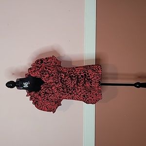 Ladies, black and red ruffled necklace blouse